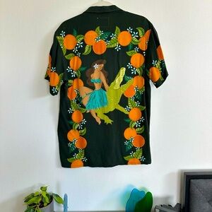 duvin citrus orange leisure stretch button up / revere shirt